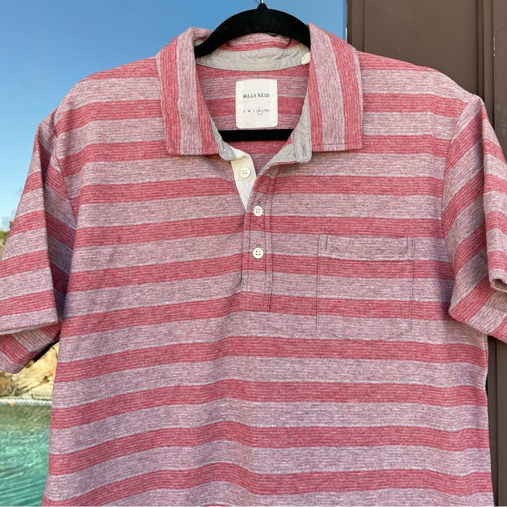 Billy Reid Red Striped Pocket Polo XL